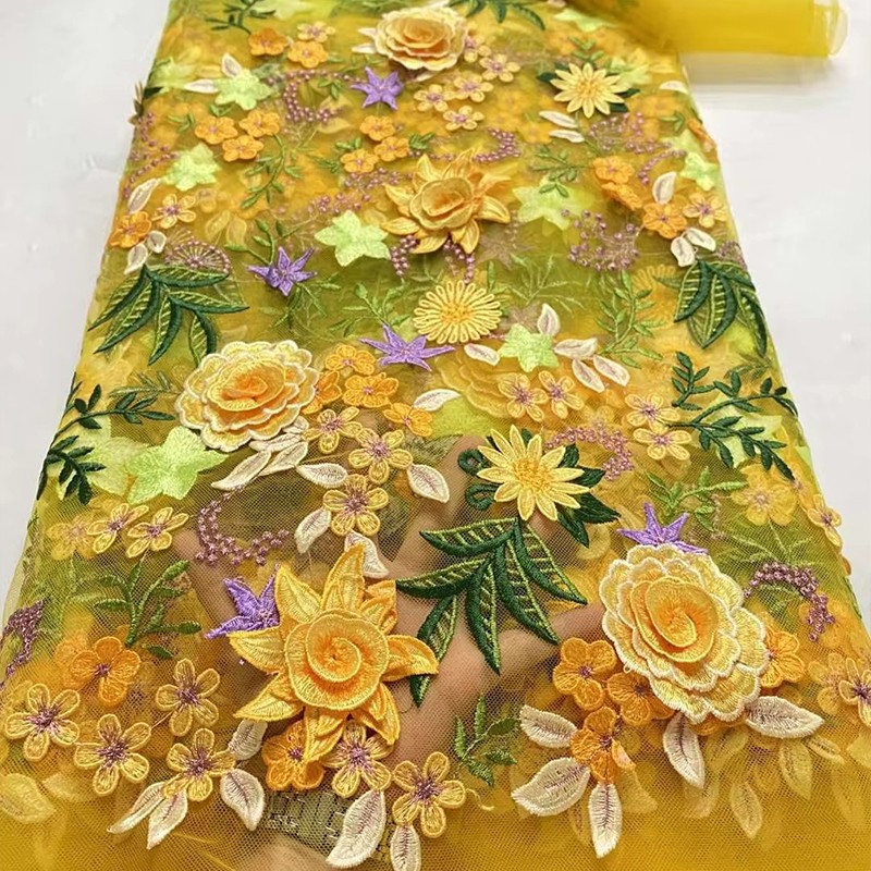 Sewing In Textile - 90x130cm 3D 플로럴 자수 튤 레이스