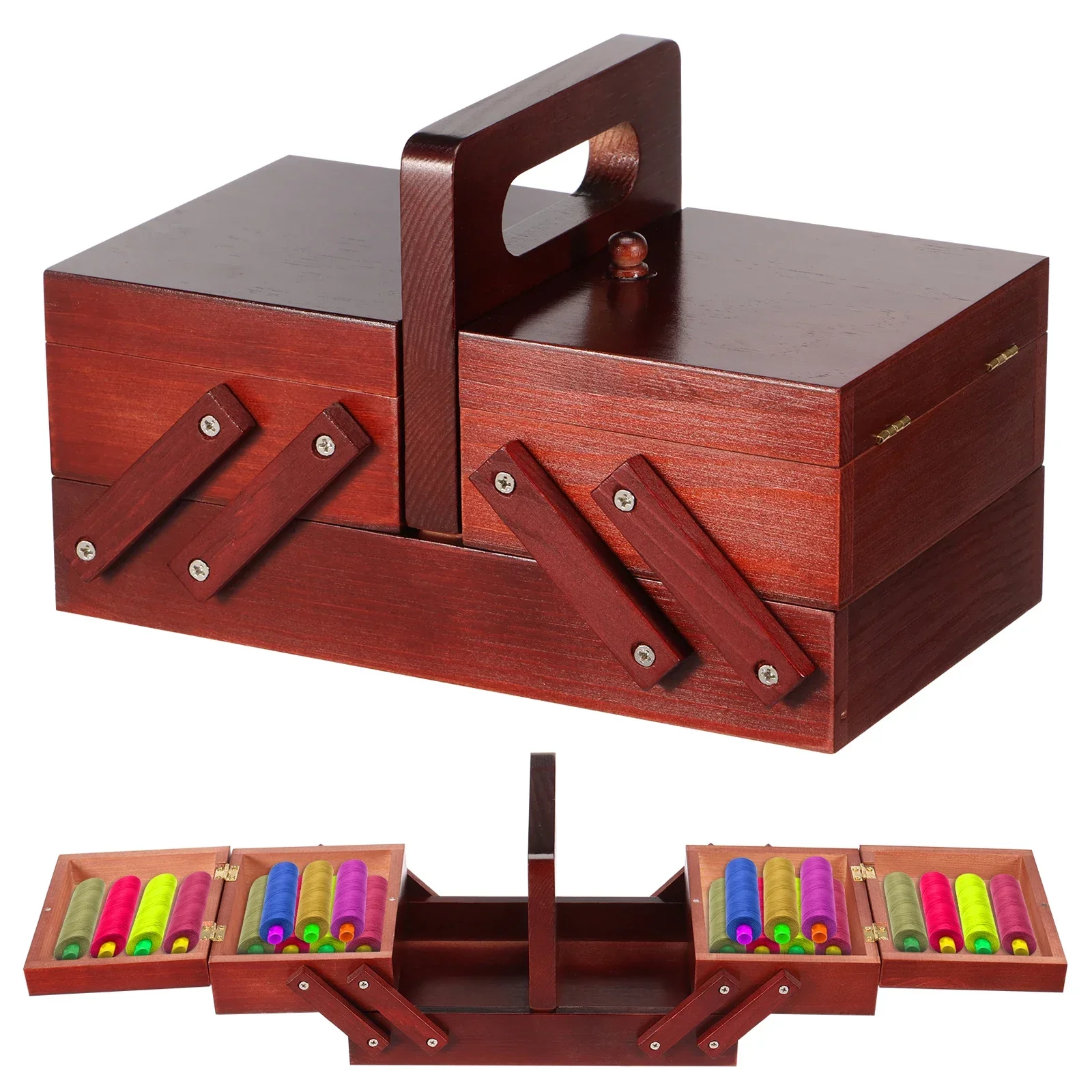 Bobbin Organizer Box - 확장형 재봉실 보관함 나무 빈티지 보빈