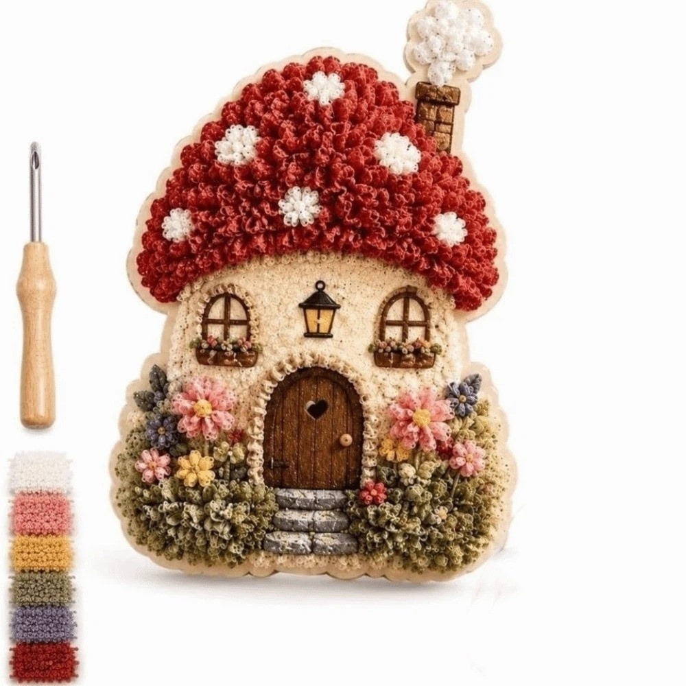 하우스 장면 포크 아트 키트 버섯 코티지 무바느질 DI - Is Sewing Textile Art 리뷰 및 가격